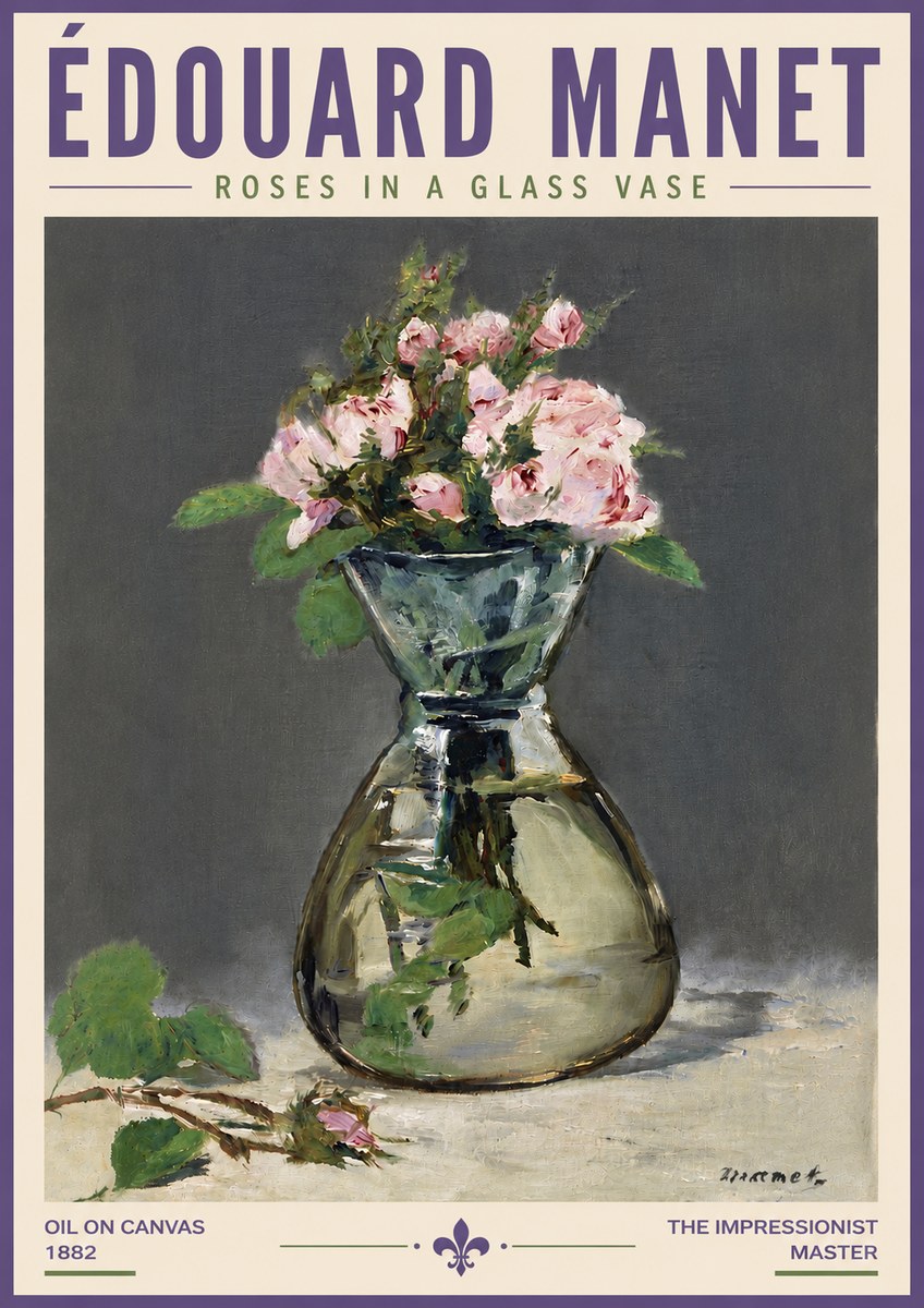 Édouard Manet Roses in a Glass Vase II No5 - Póster