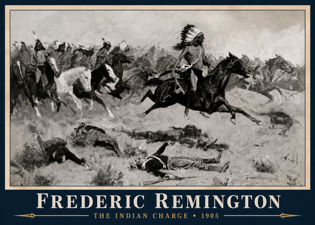 Frederic Remington The Indian Charge No3 - Póster
