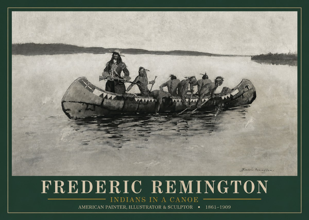 Frederic Remington Indians in a Canoe No3 - Póster