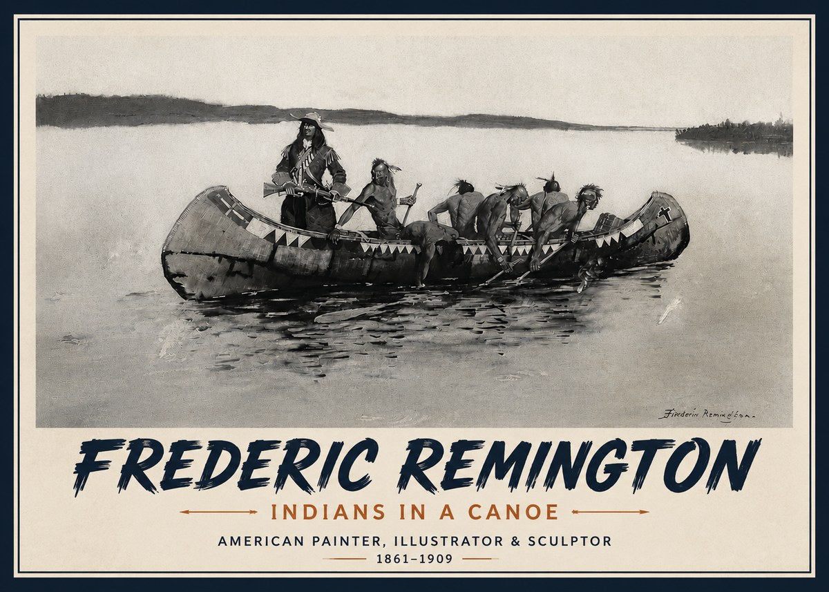 Frederic Remington Indians in a Canoe No4 - Póster