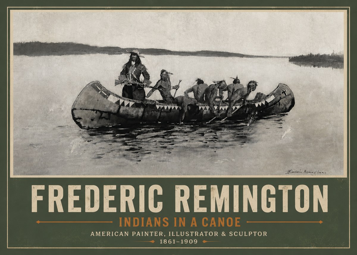 Frederic Remington Indians in a Canoe No5 - Póster
