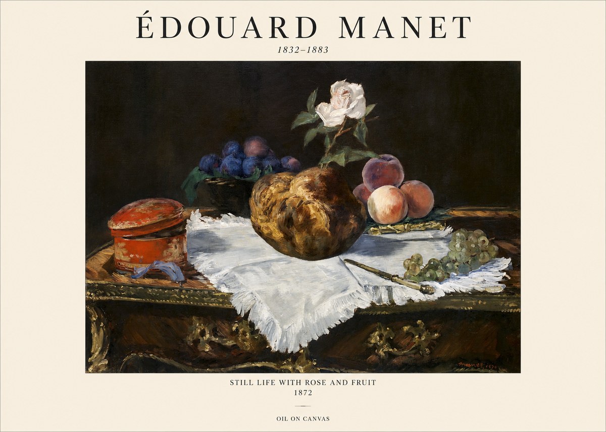 Édouard Manet Still Life with Rose and Fruit No1 - Póster