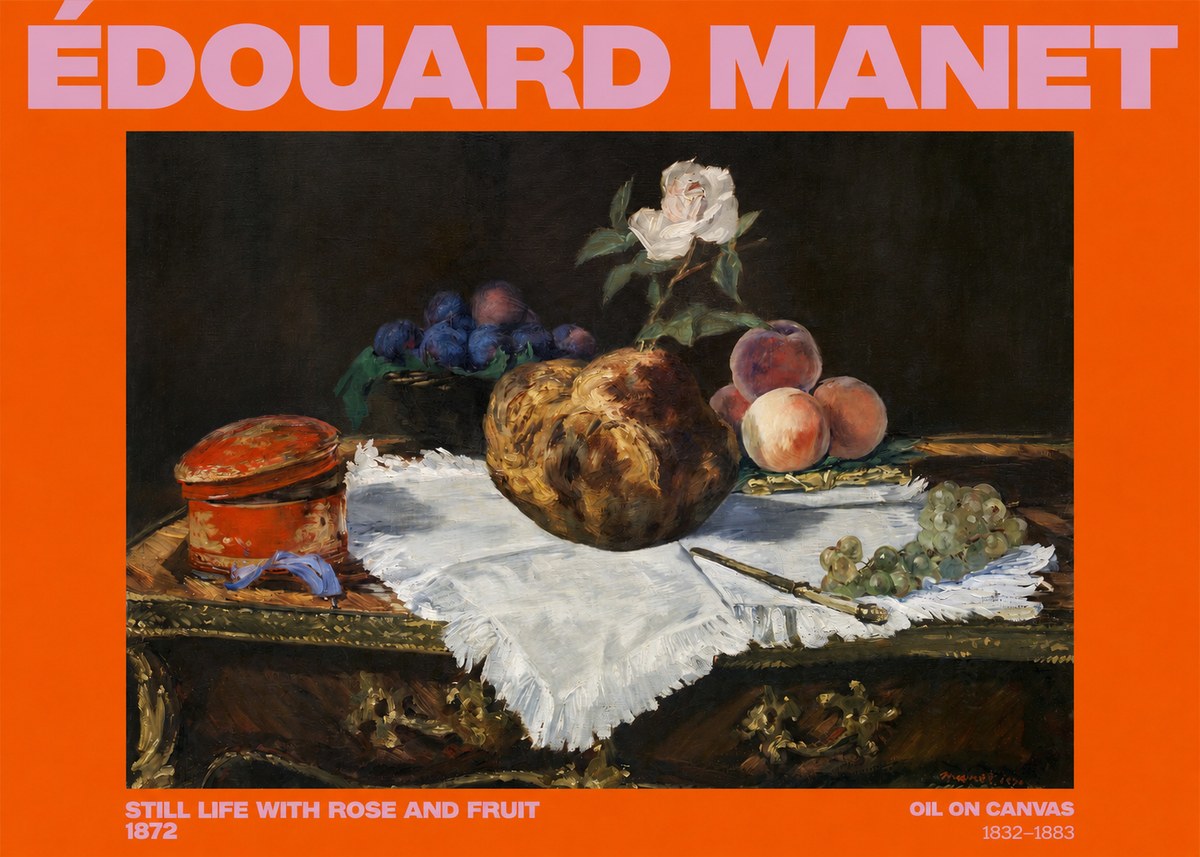 Édouard Manet Still Life with Rose and Fruit No2 - Póster