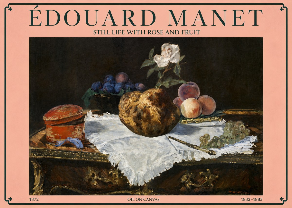 Édouard Manet Still Life with Rose and Fruit No3 - Póster