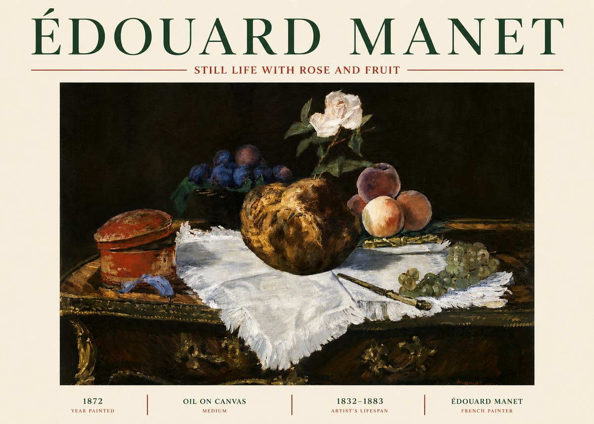 Édouard Manet Still Life with Rose and Fruit No5 - Póster