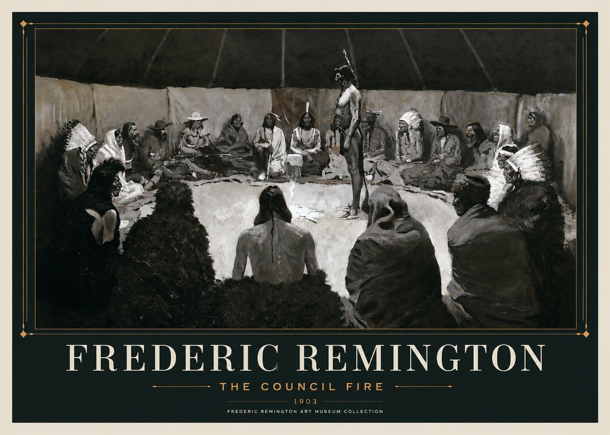 Frederic Remington The Council Fire II No3 - Póster
