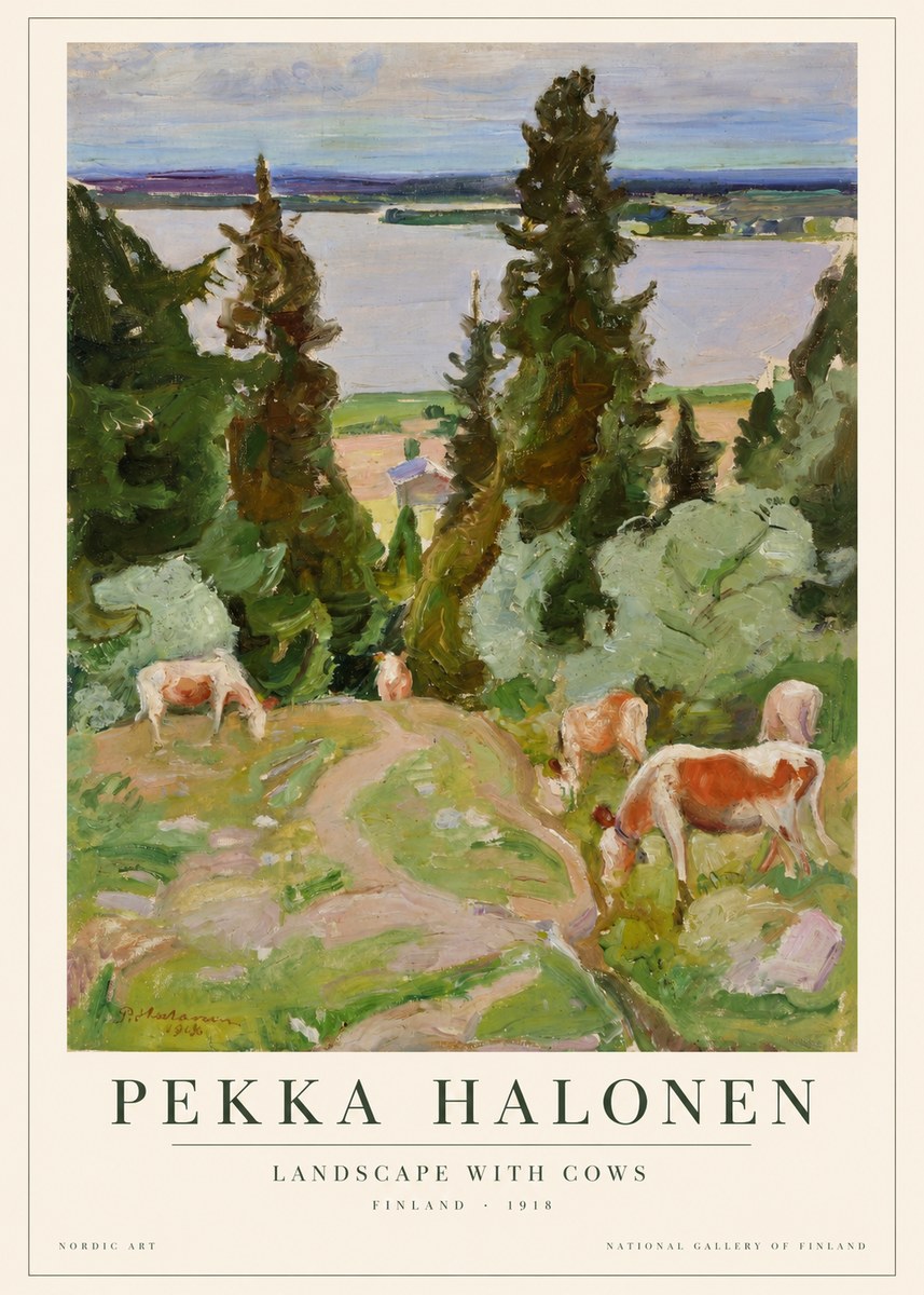 Pekka Halonen Landscape with Cows No1 - Póster