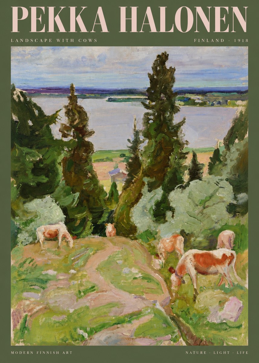 Pekka Halonen Landscape with Cows No2 - Póster