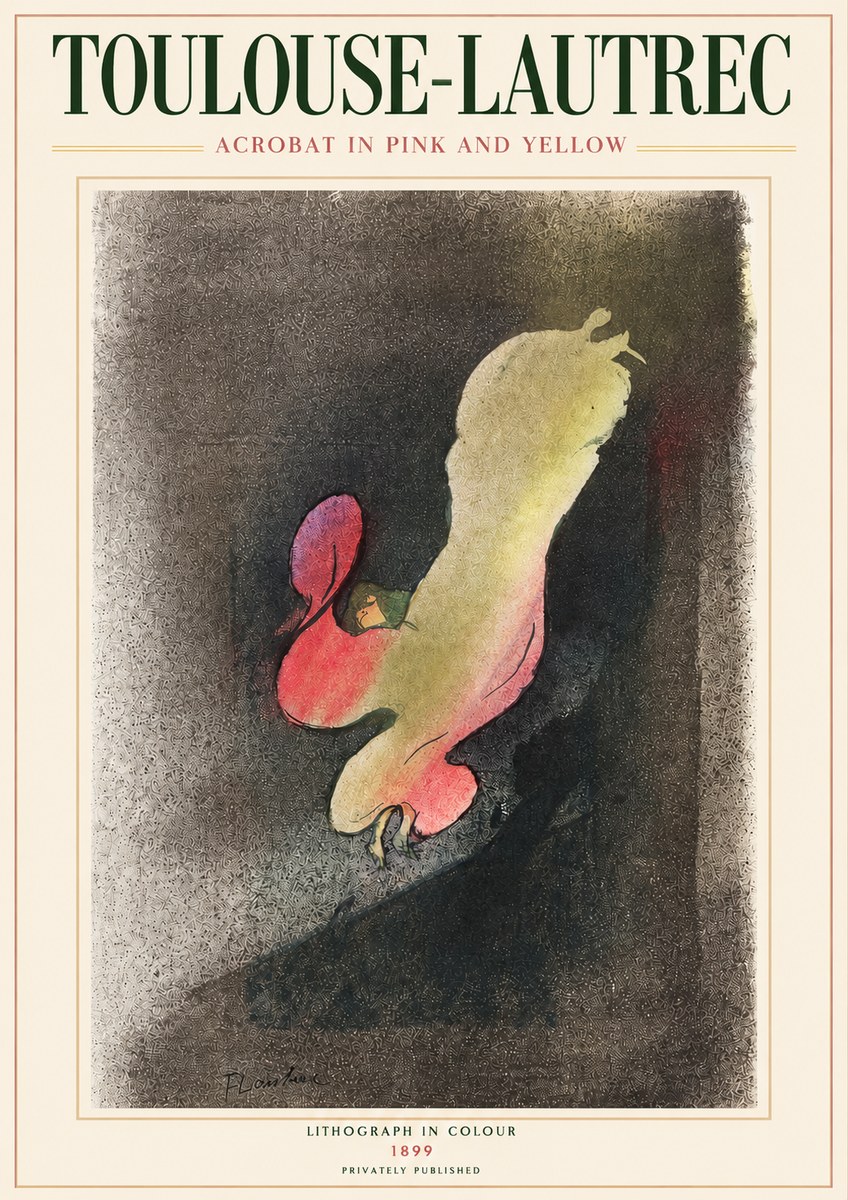 Toulouse-Lautrec Acrobat in Pink and Yellow No3 - Póster