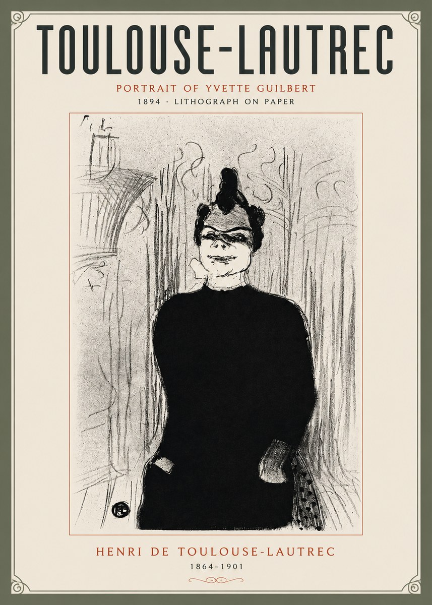 Toulouse-Lautrec Portrait of Yvette Guilbert No5 - Póster