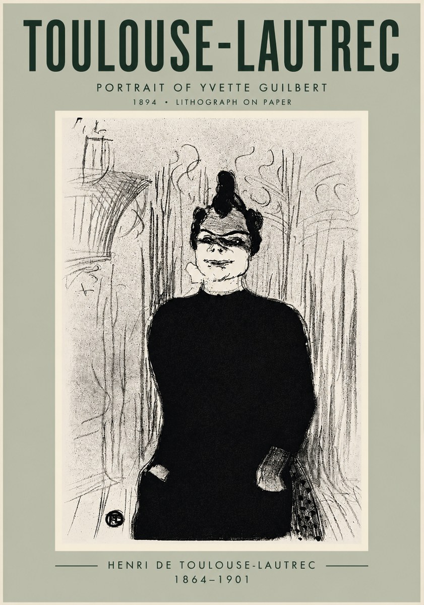 Toulouse-Lautrec Portrait of Yvette Guilbert No6 - Póster