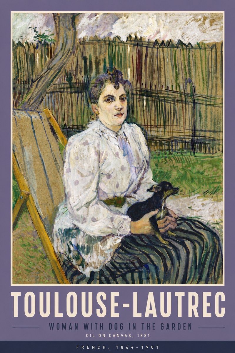Toulouse-Lautrec Woman with Dog in the Garden No5 - Póster