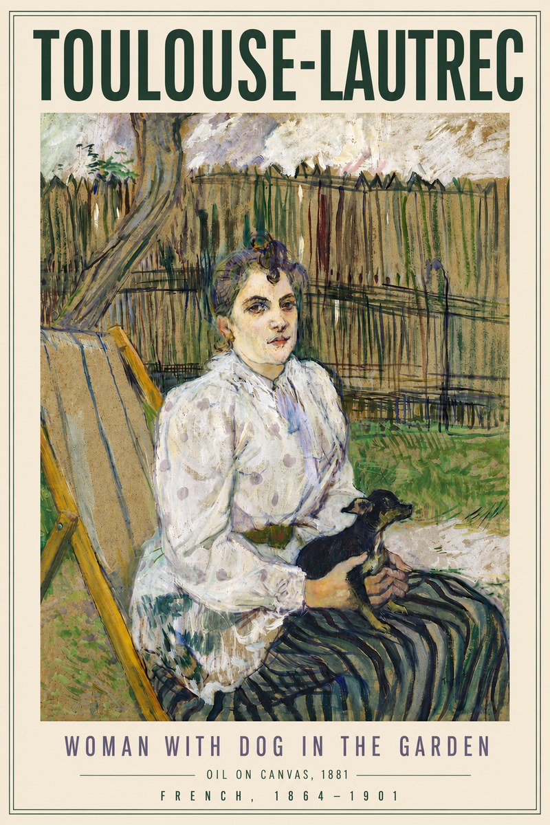 Toulouse-Lautrec Woman with Dog in the Garden No6 - Póster