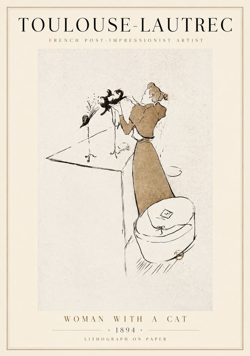 Toulouse-Lautrec Woman with a Cat No1 - Póster