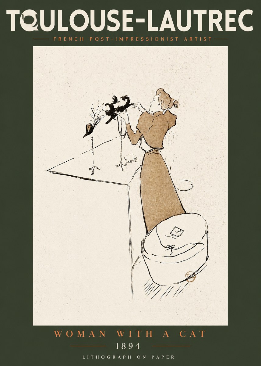 Toulouse-Lautrec Woman with a Cat No4 - Póster
