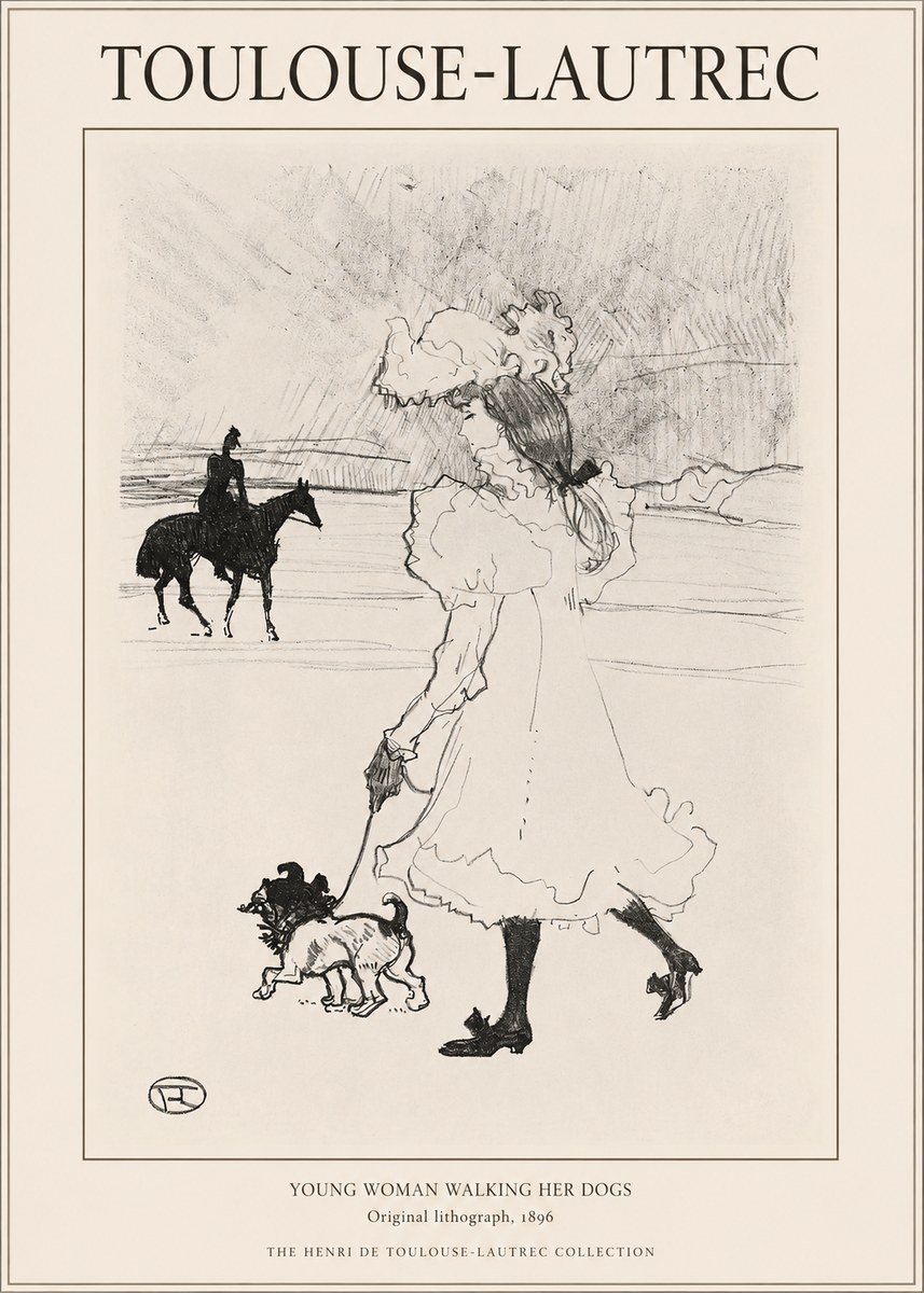 Toulouse-Lautrec Young Woman Walking Her Dogs No1 - Póster