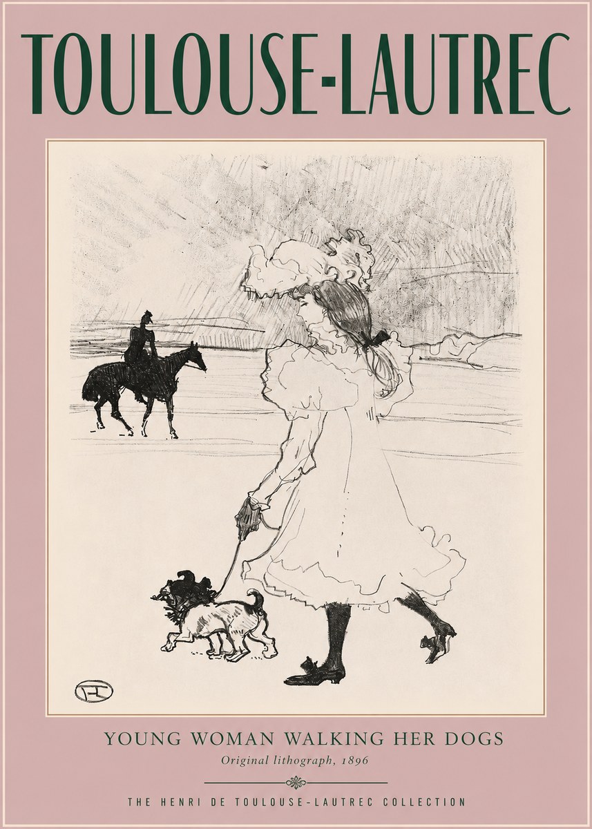 Toulouse-Lautrec Young Woman Walking Her Dogs No2 - Póster