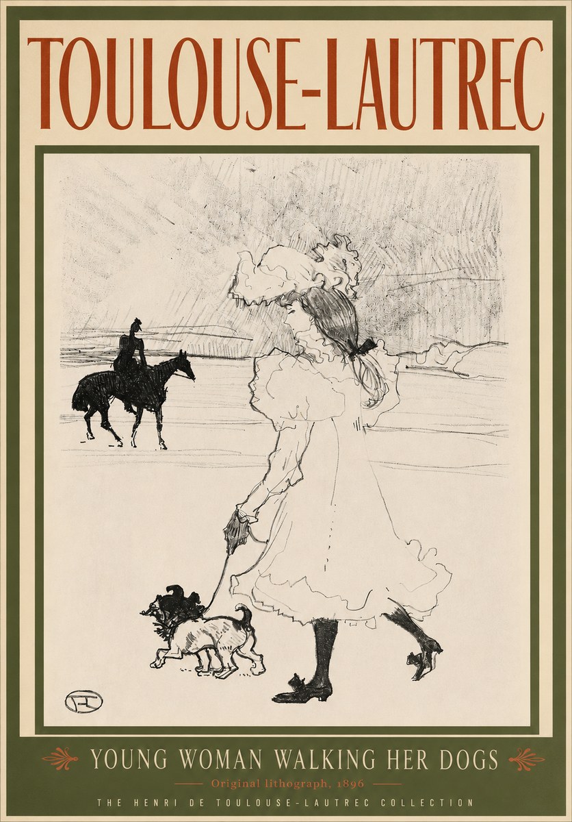 Toulouse-Lautrec Young Woman Walking Her Dogs No3 - Póster