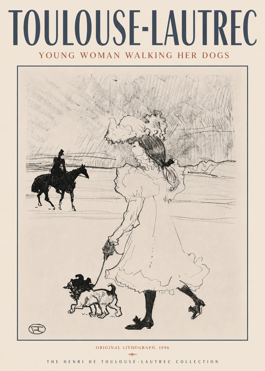 Toulouse-Lautrec Young Woman Walking Her Dogs No4 - Póster