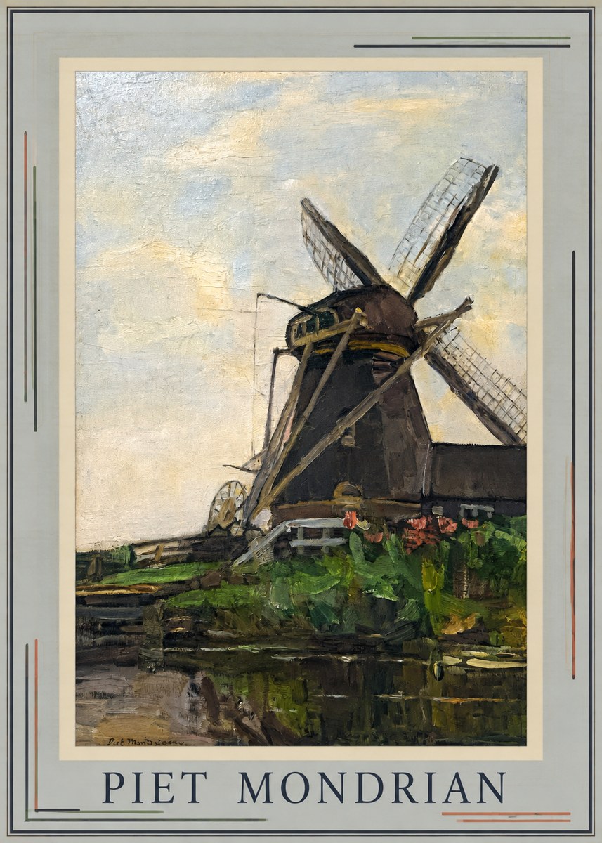 Piet Mondrian Windmill by the Water I No1 - Póster