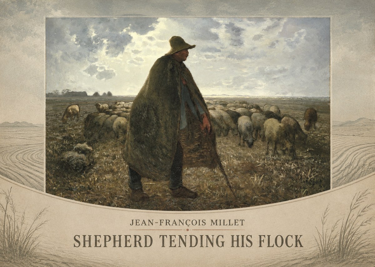 Jean-François Millet Shepherd Tending His Flock No3 - Póster