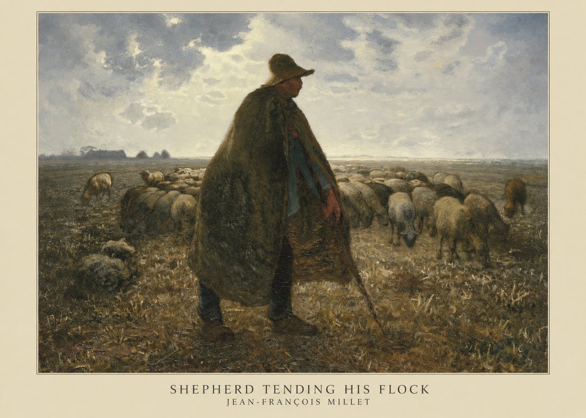 Jean-François Millet Shepherd Tending His Flock No5 - Póster
