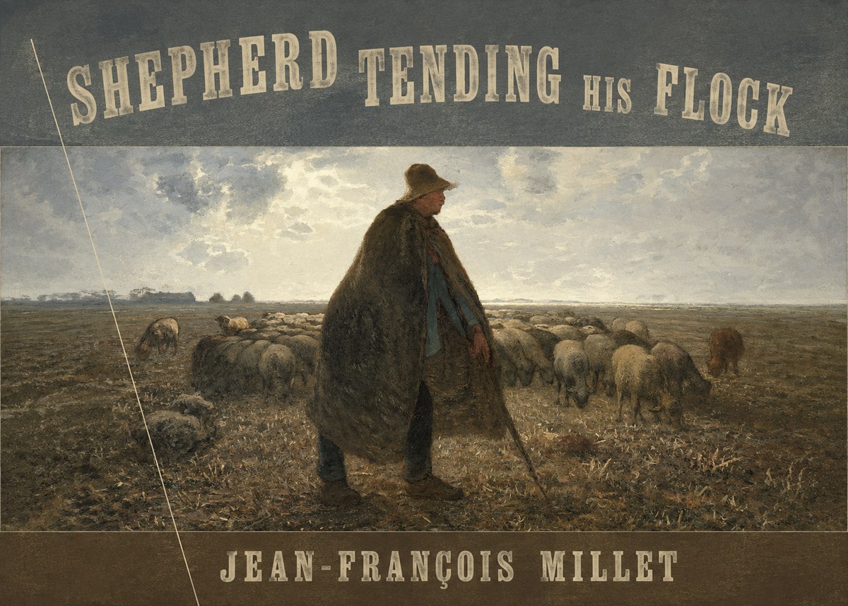 Jean-François Millet Shepherd Tending His Flock No6 - Póster