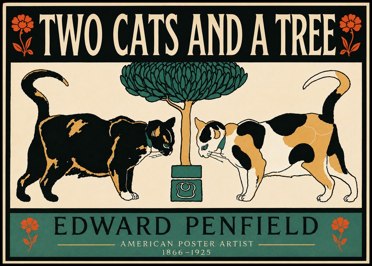 Edward Penfield Two Cats and a Tree No5 - Póster