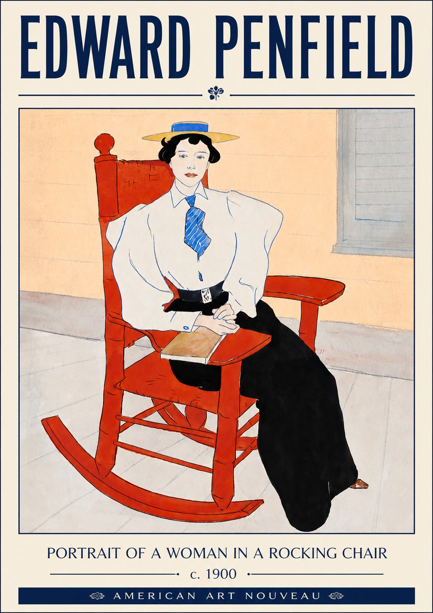 Edward Penfield Portrait of a Woman in a Rocking Chair No4 - Póster