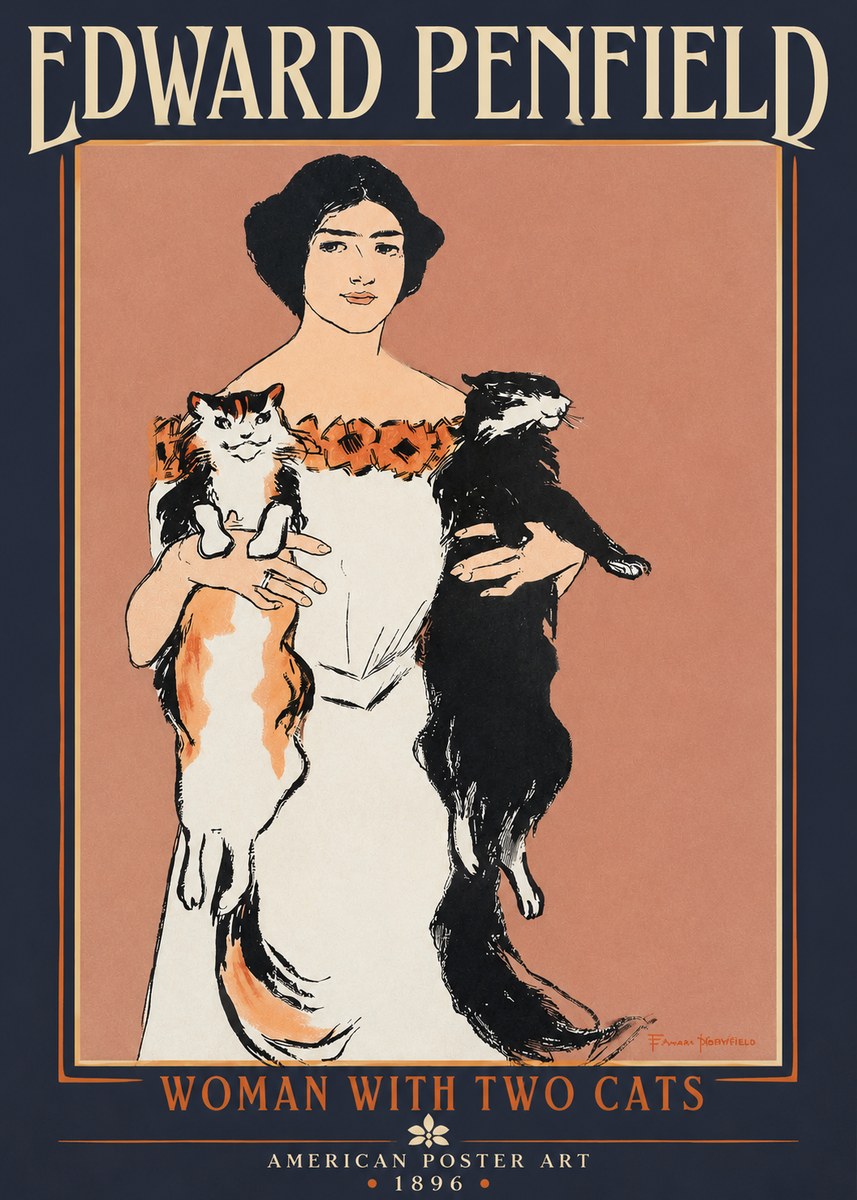 Edward Penfield Woman with Two Cats No2 - Póster