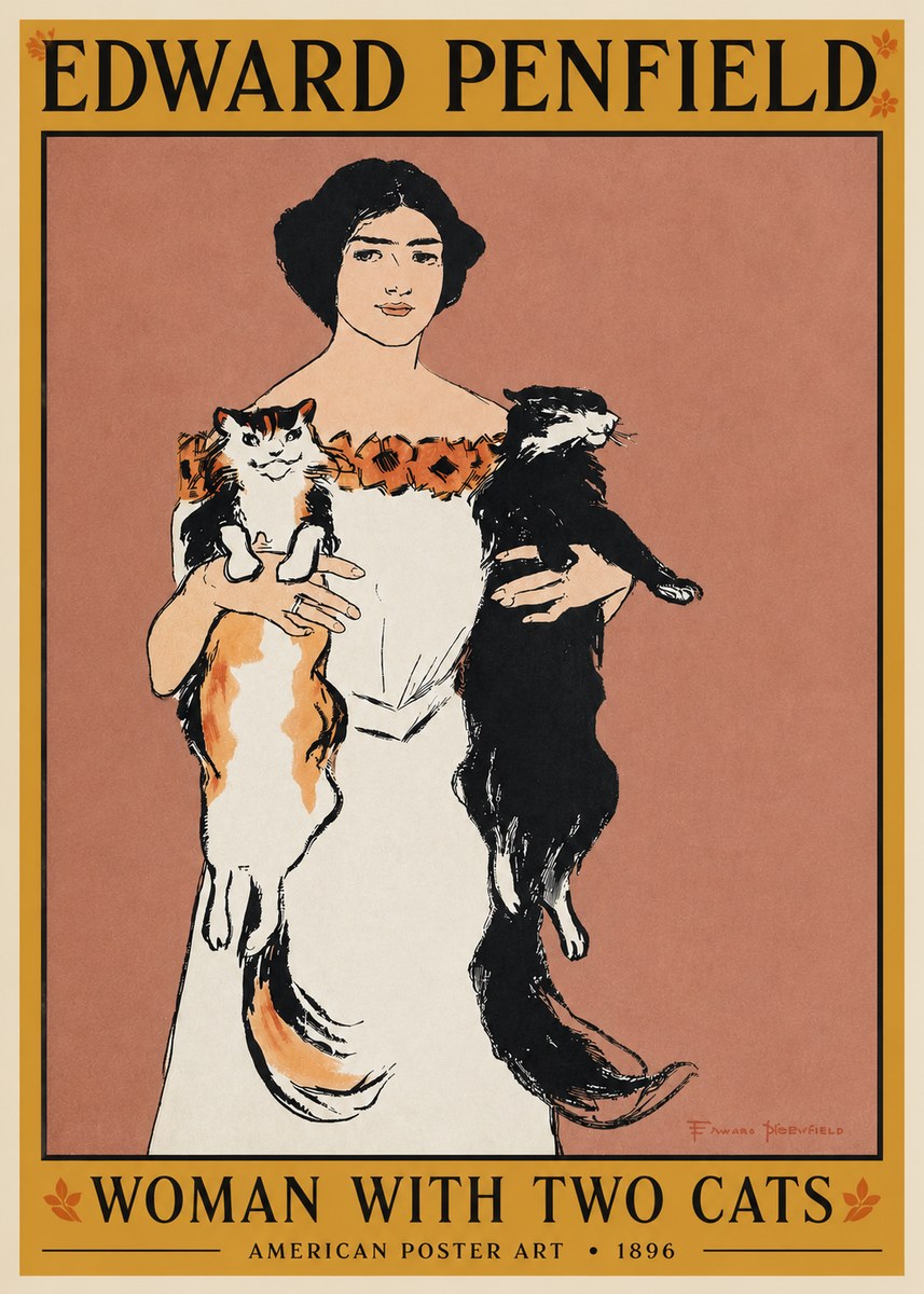 Edward Penfield Woman with Two Cats No3 - Póster