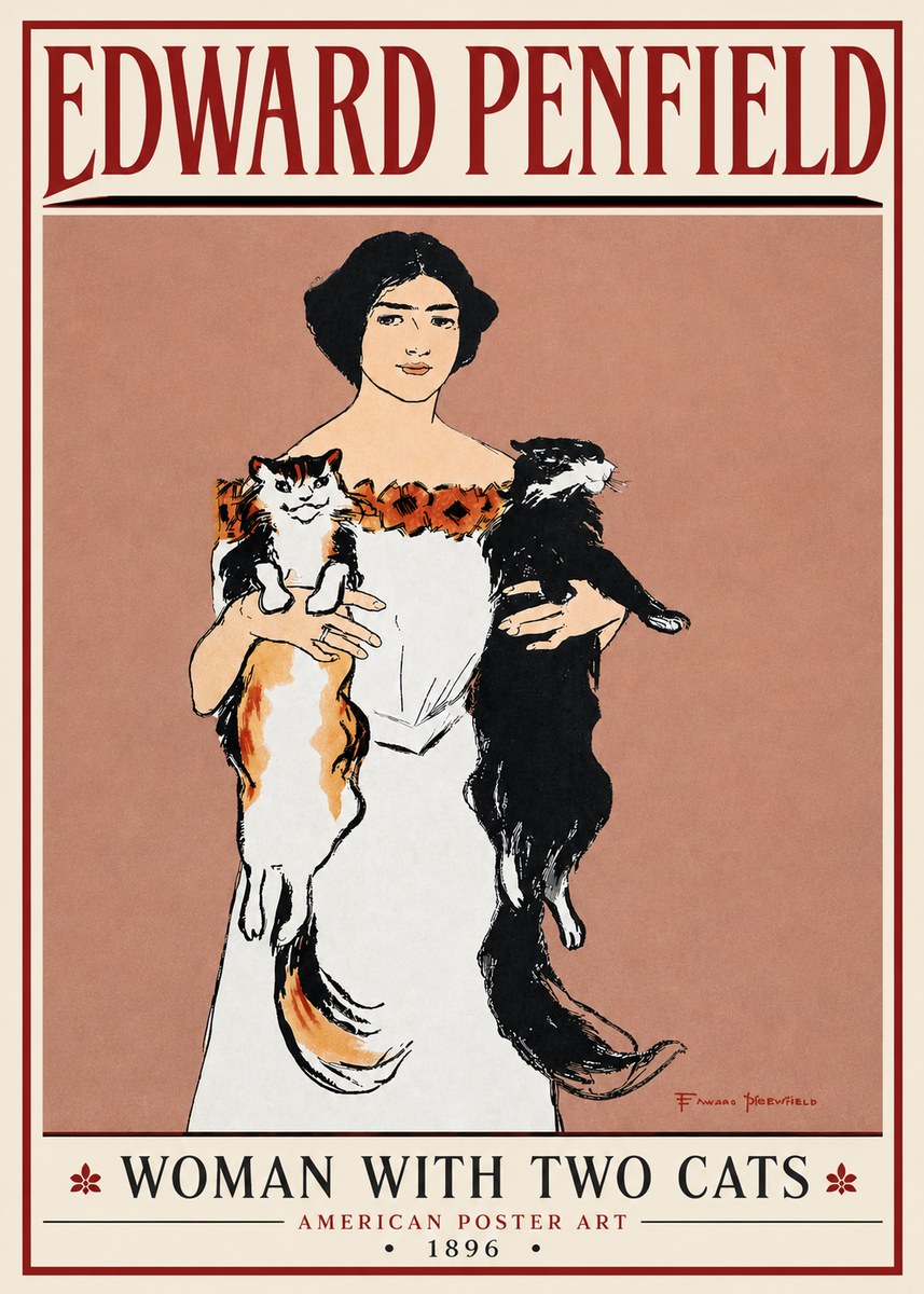Edward Penfield Woman with Two Cats No4 - Póster