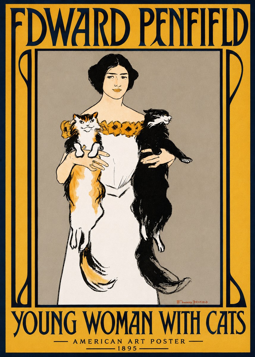 Edward Penfield Young Woman with Cats No2 - Póster