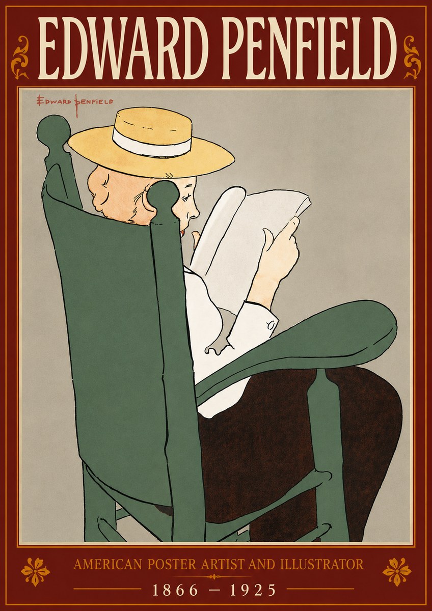 Edward Penfield Reading Woman in a Rocking Chair No6 - Póster