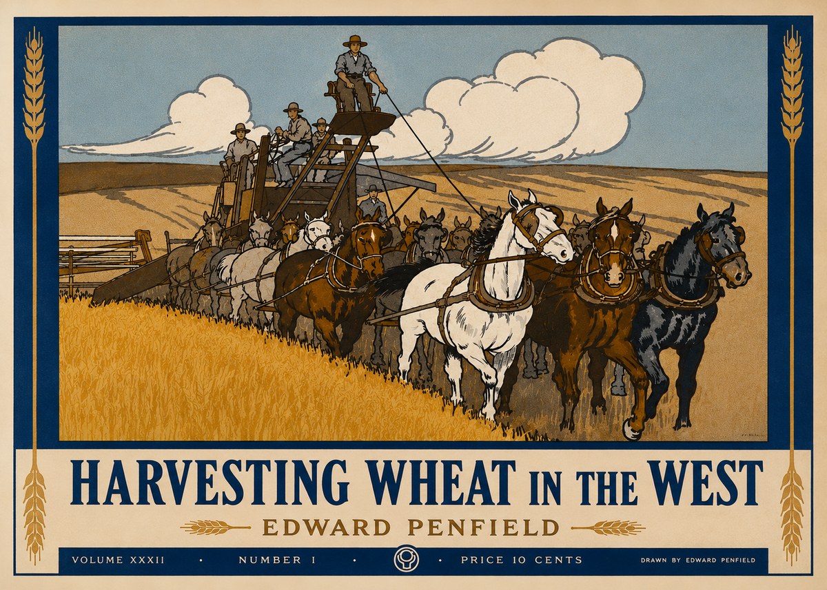 Edward Penfield Harvesting Wheat in the West No3 - Póster