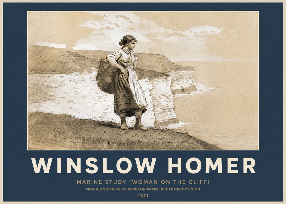 Winslow Homer Marine Study (Woman on the Cliff) No2 - Póster
