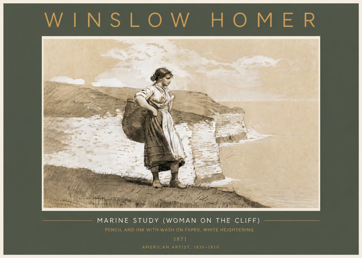 Winslow Homer Marine Study (Woman on the Cliff) No4 - Póster