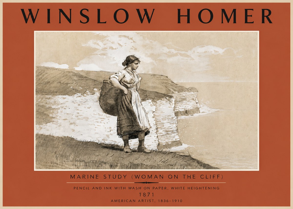 Winslow Homer Marine Study (Woman on the Cliff) No5 - Póster