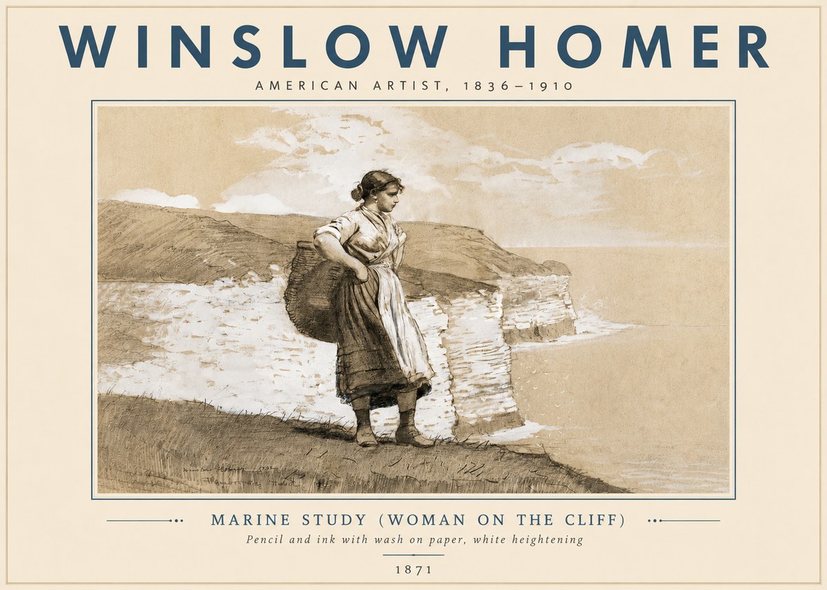 Winslow Homer Marine Study (Woman on the Cliff) No6 - Póster