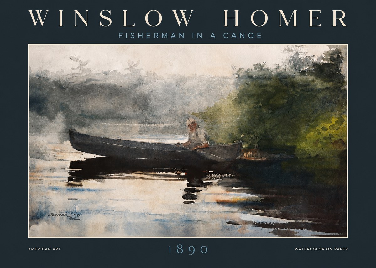Winslow Homer Fisherman in a Canoe No2 - Póster