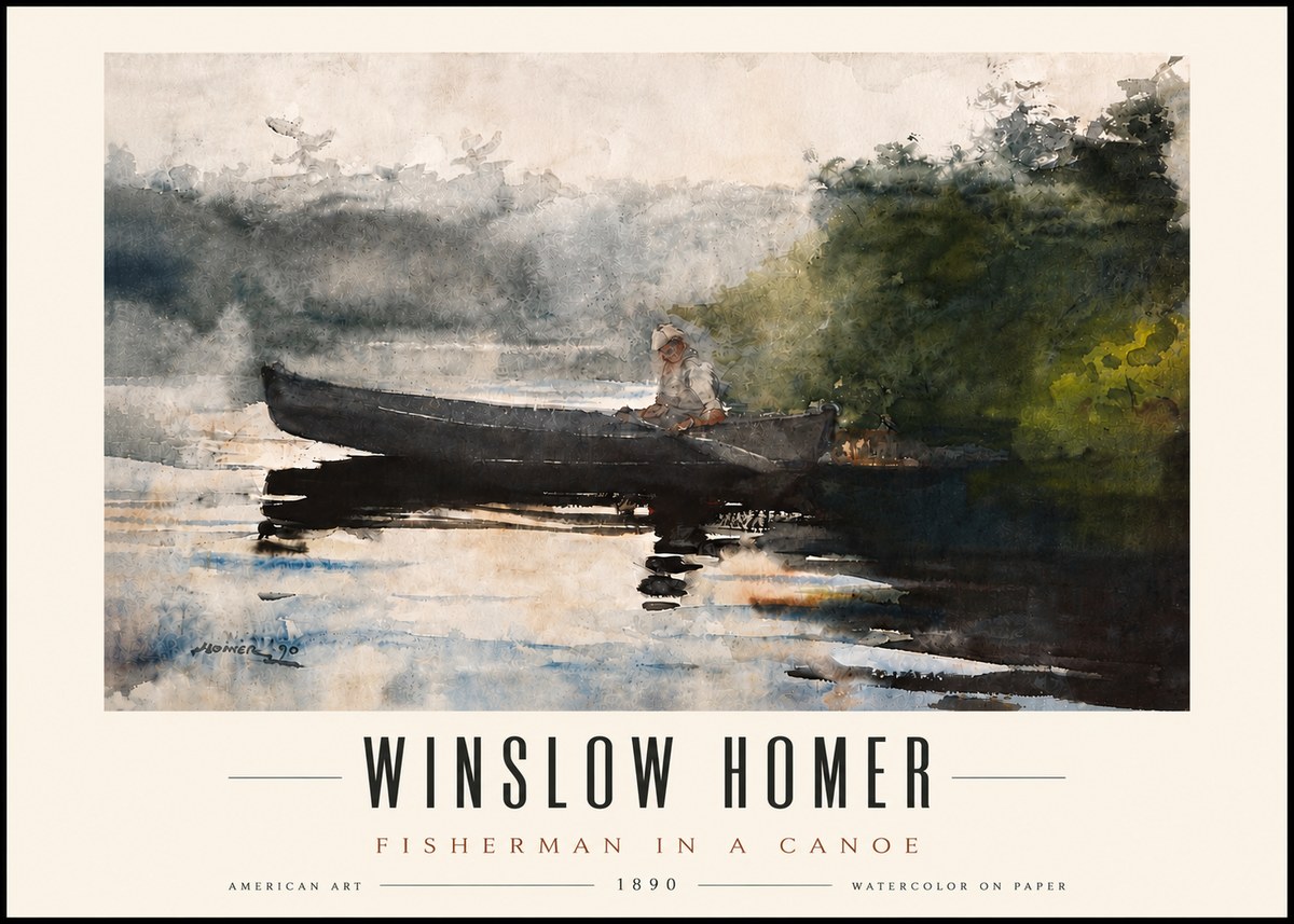 Winslow Homer Fisherman in a Canoe No5 - Póster