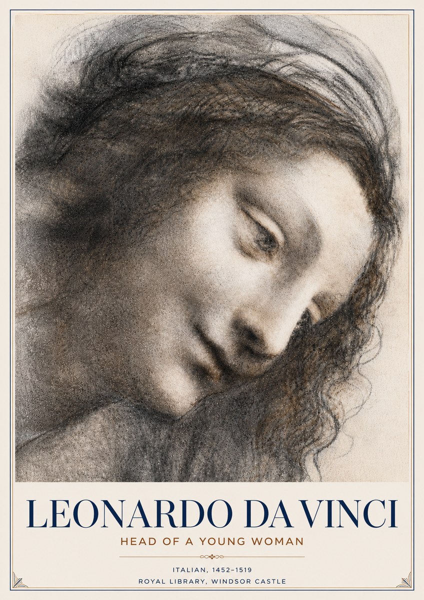 Leonardo da Vinci Head of a Young Woman I No6 - Póster