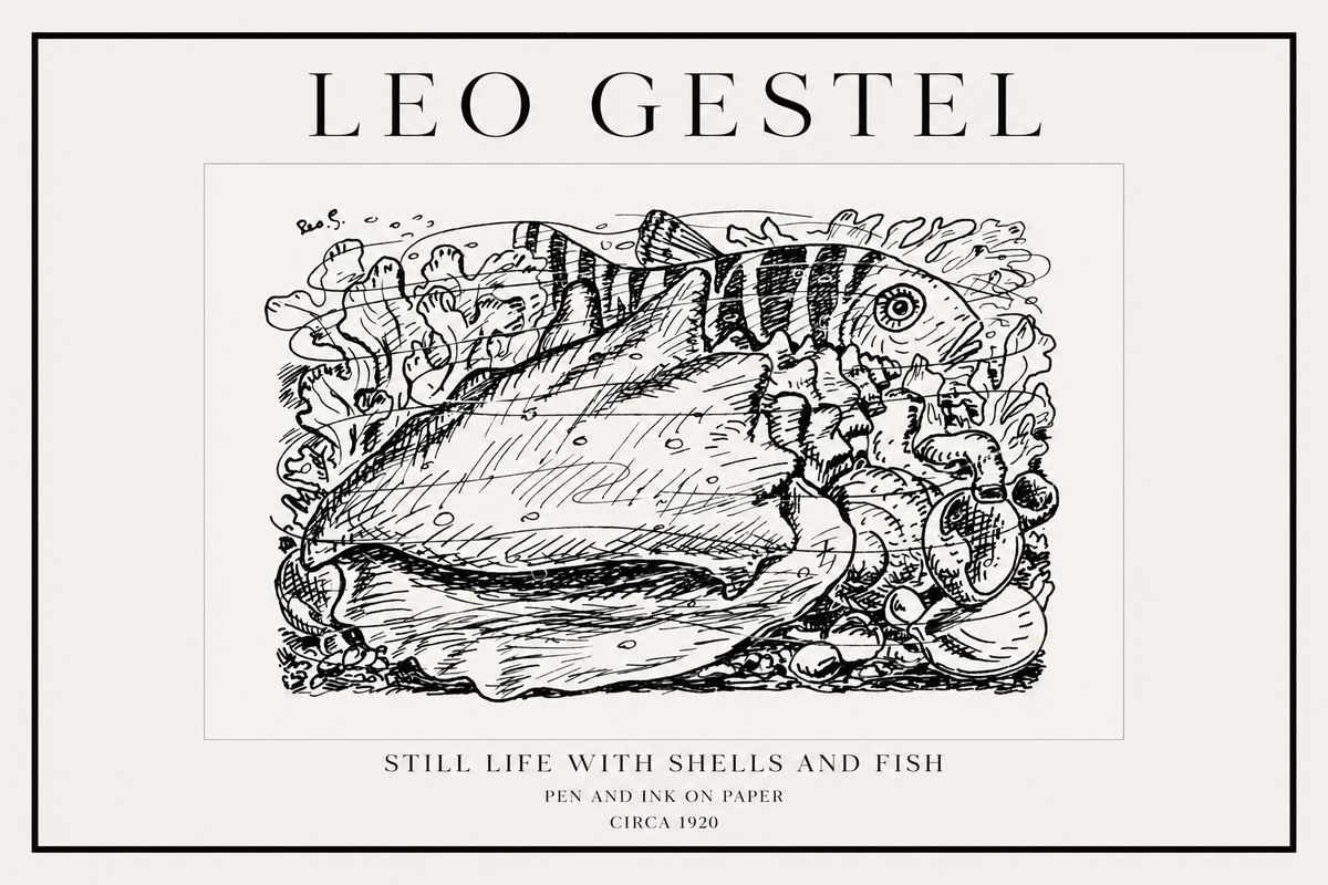 Leo Gestel Still Life with Shells and Fish No1 - Póster