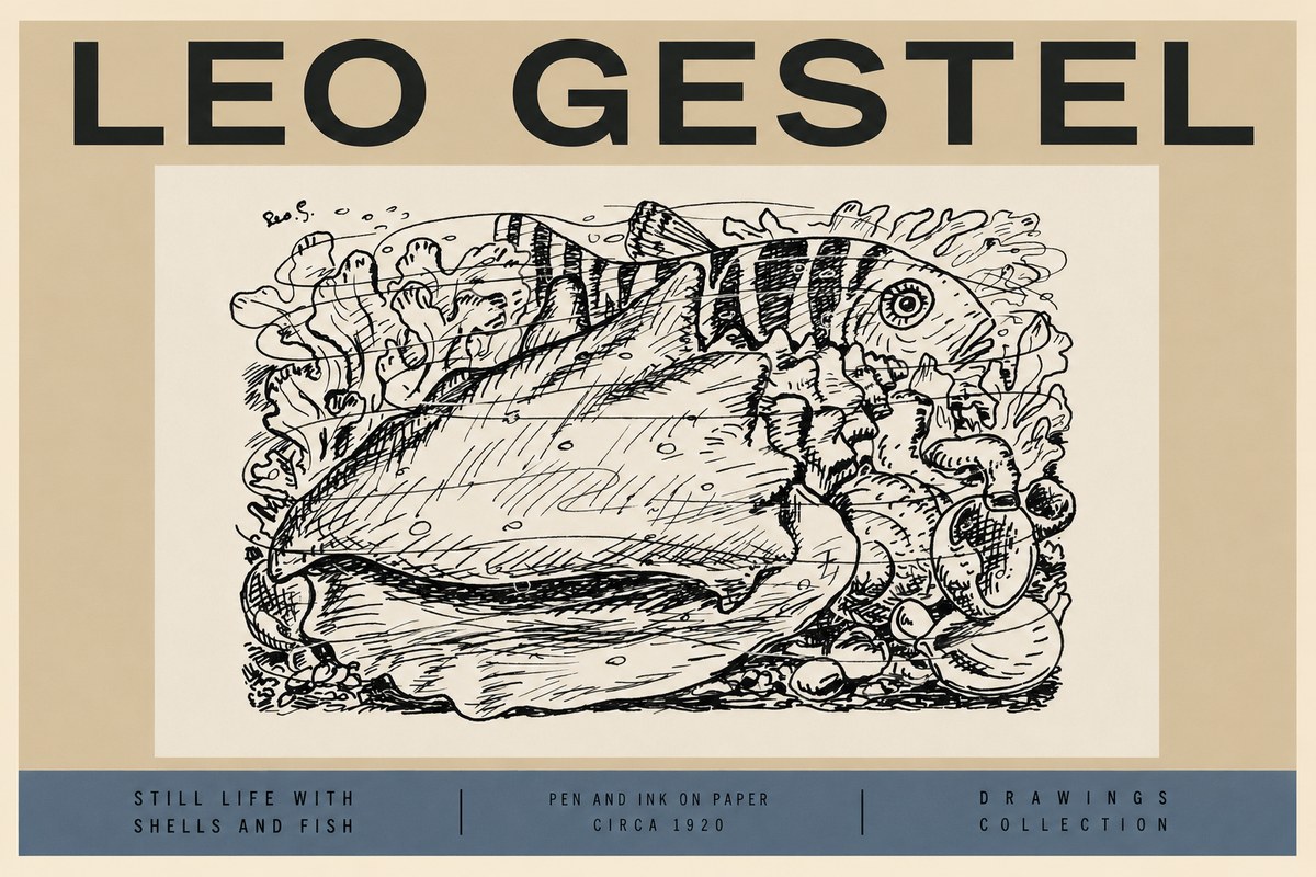 Leo Gestel Still Life with Shells and Fish No2 - Póster