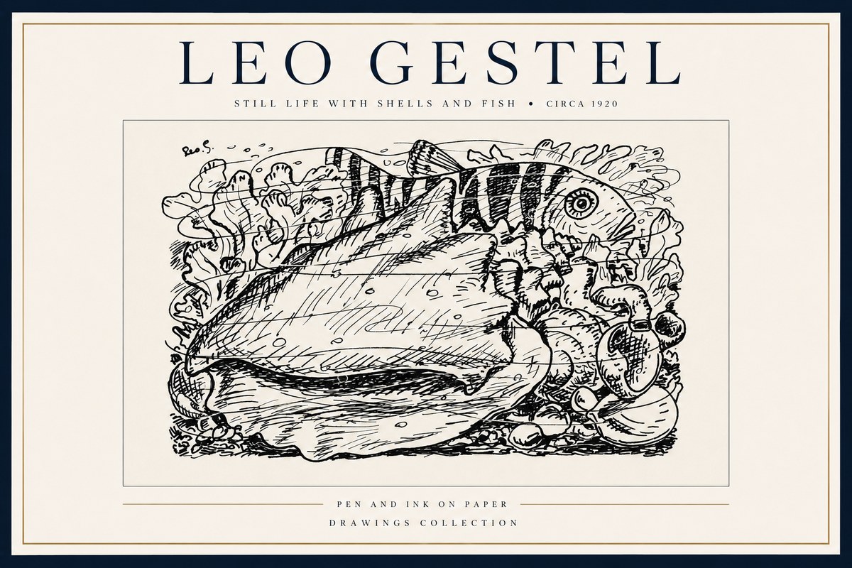 Leo Gestel Still Life with Shells and Fish No3 - Póster