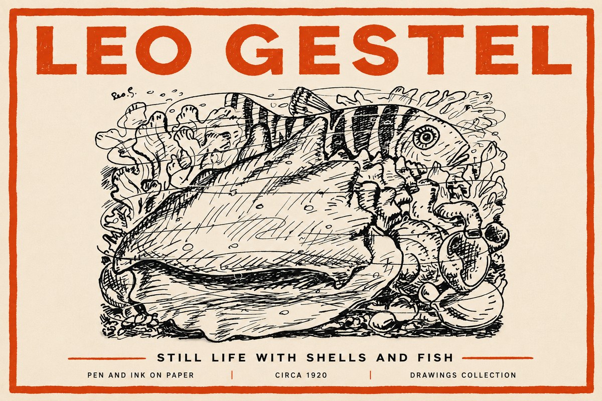 Leo Gestel Still Life with Shells and Fish No4 - Póster