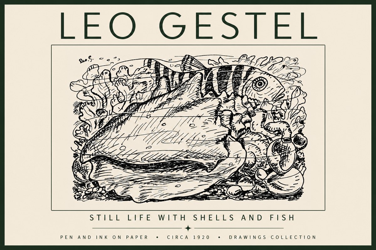 Leo Gestel Still Life with Shells and Fish No5 - Póster
