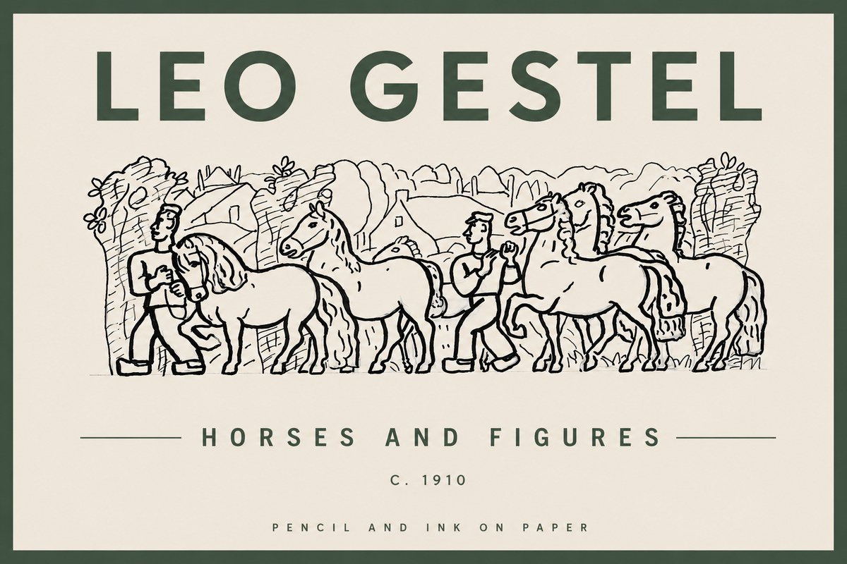 Leo Gestel Horses and Figures No4 - Póster