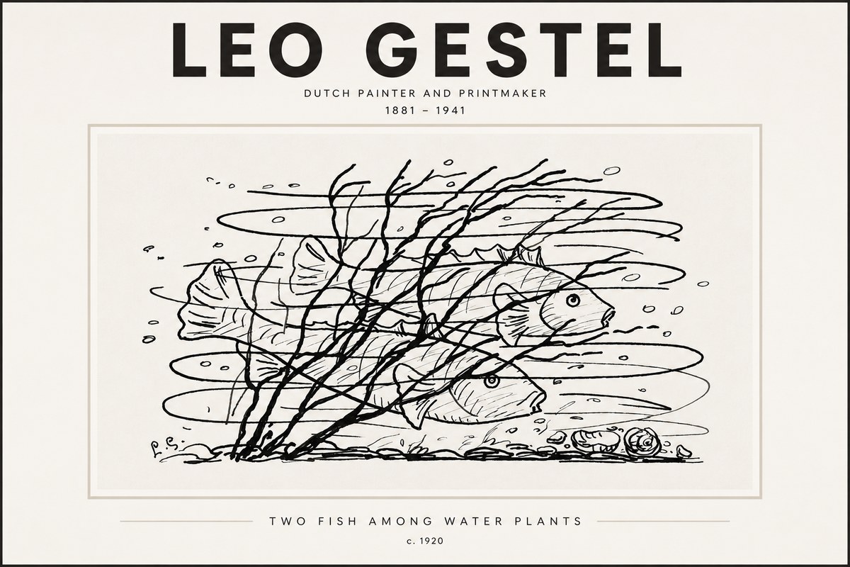 Leo Gestel Two Fish Among Water Plants No3 - Póster