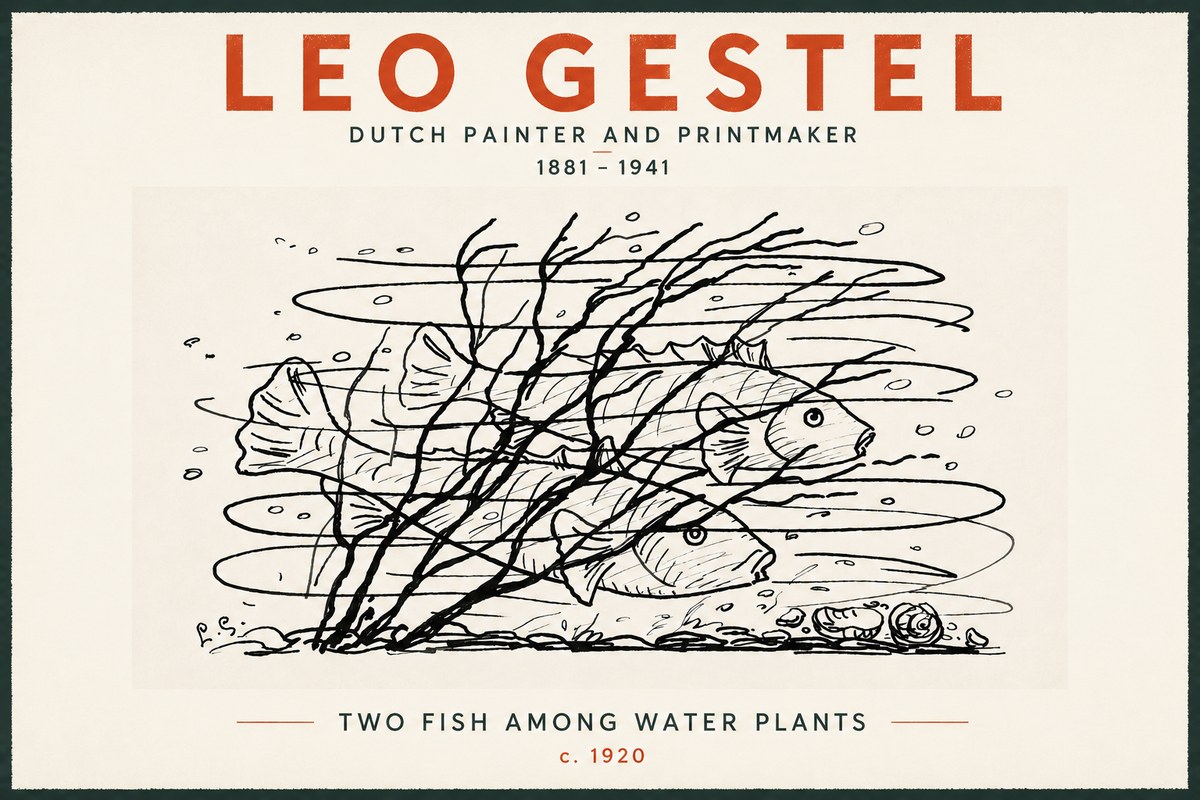 Leo Gestel Two Fish Among Water Plants No5 - Póster